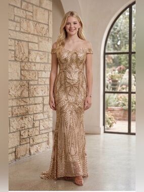 Sequence Metallic mermaid dress Rose  Gold Wedding Small Formal Sexy